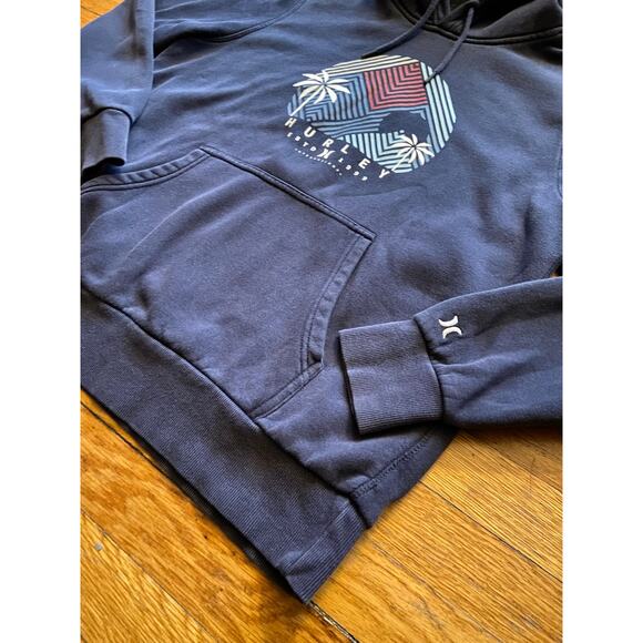 HURLEY Navy Geometric/Floral Print Heavyweight Hoodie Mens sz L - Picture 4 of 10